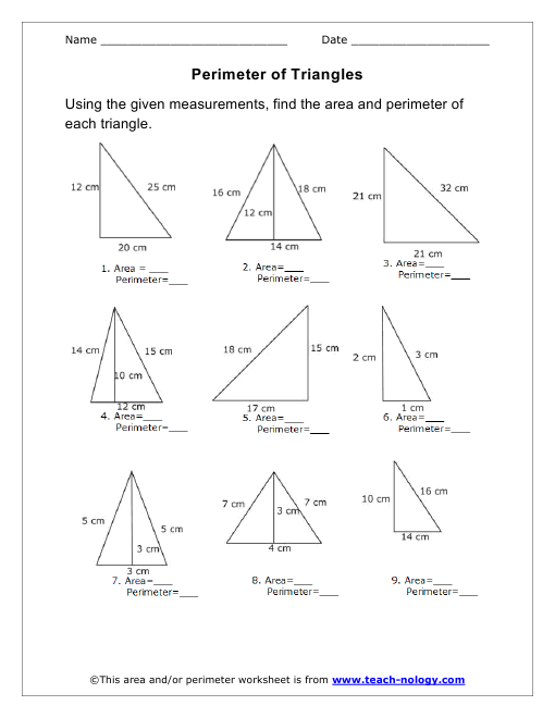 Area Of A Triangle Worksheet