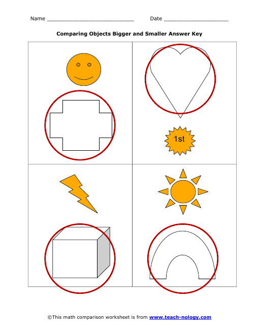 Comparing Objects Bigger and Smaller Answer Key