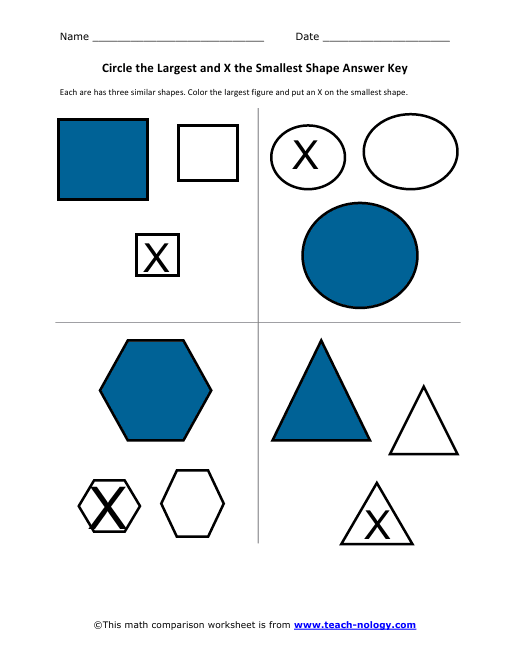 Circle the Largest and X the Smallest Shape Answer Key