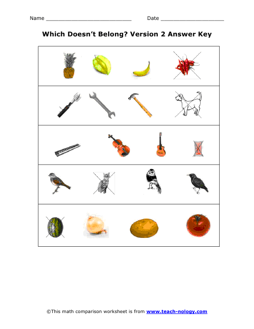 Which Doesn't Belong? Version 2 Answer Key