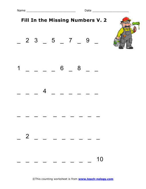 Fill In the Missing Numbers Version 2