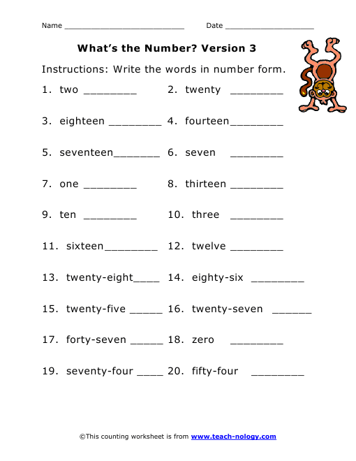 Write The Words In Number Form Version 3