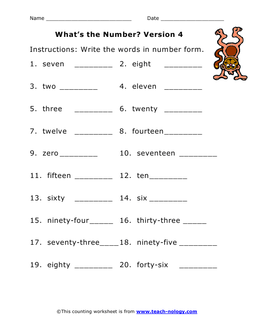 Write The Words In Number Form Version 4