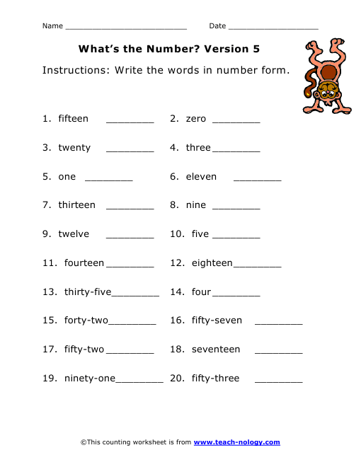 Write The Words In Number Form Version 5