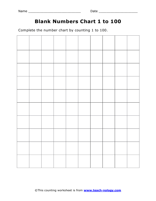 Printable Blank Number Charts 1 100