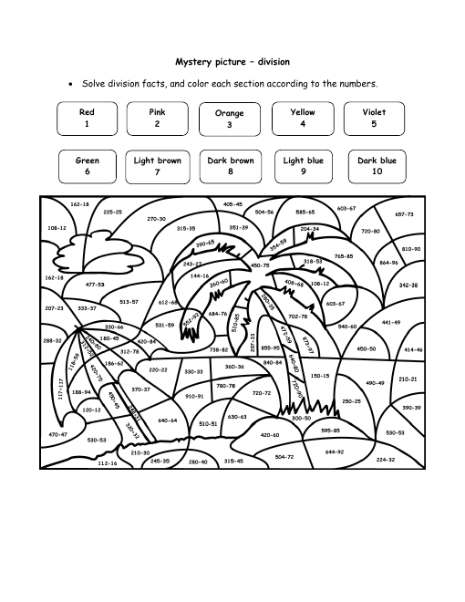 Free coloring pages of division puzzle