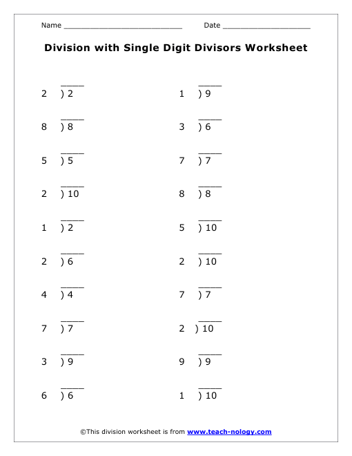 division-with-single-digit-divisors-worksheet
