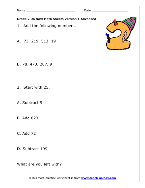 Grade 2 Advanced Version 1