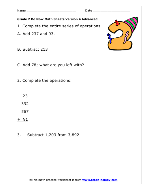 Do Now Math Grade 2 Advanced Version 4