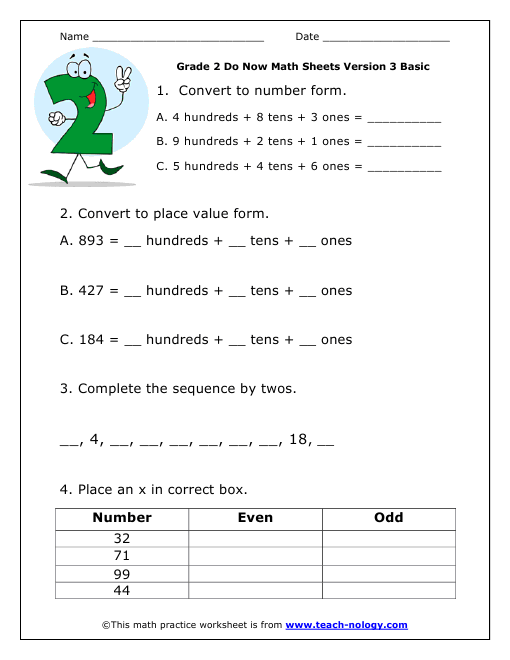 Printables Classifying Numbers Worksheet do now math grade 2 basic version 3 3