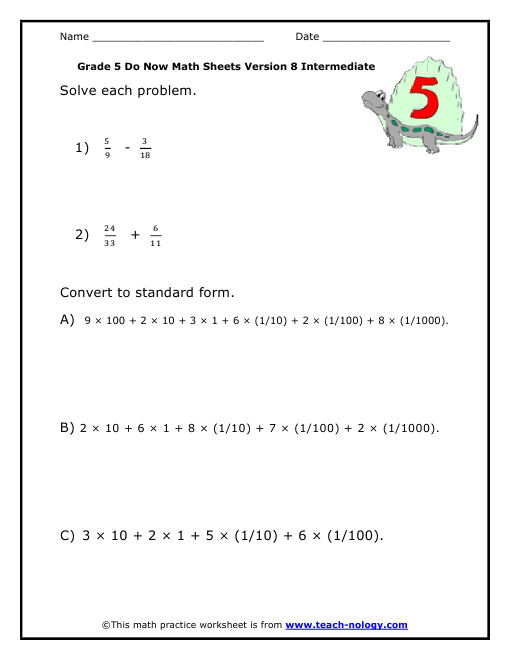Grade 5 Intermediate Version 8