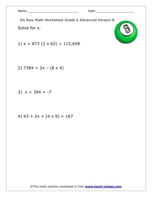 Grade 6 Advanced Version 8