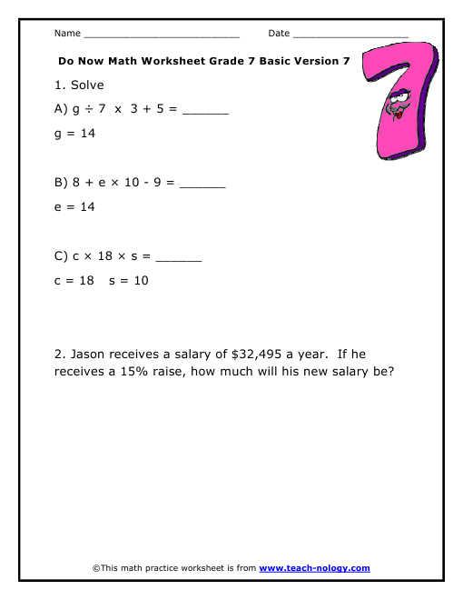 Do Now Math Grade 7 Basic Version 7