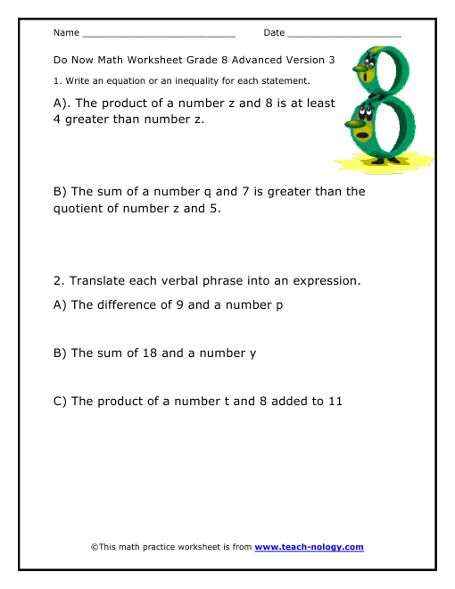 Grade 8 Advanced Version 3