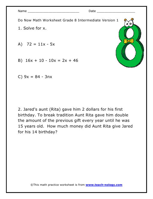 Grade 8 Intermediate Version 1