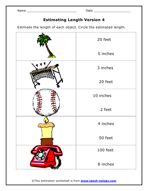 Estimating Length Version 4 Worksheet