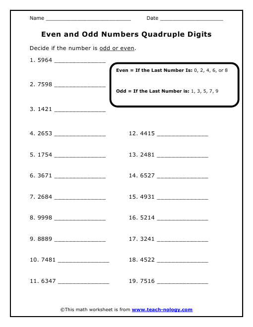 Even and Odd Numbers Quadruple Digits