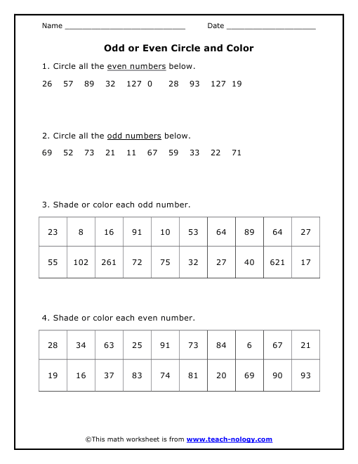 Circle Odd And Even Numbers Worksheets