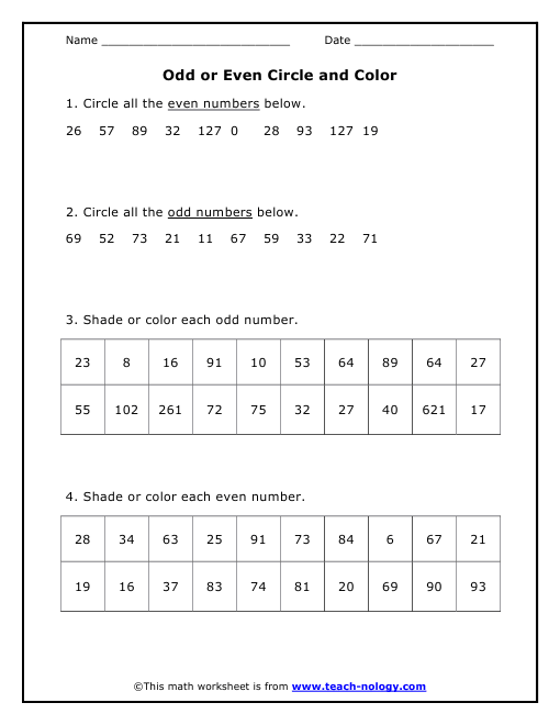 Worksheet Odd Even Worksheet odd or even circle and color