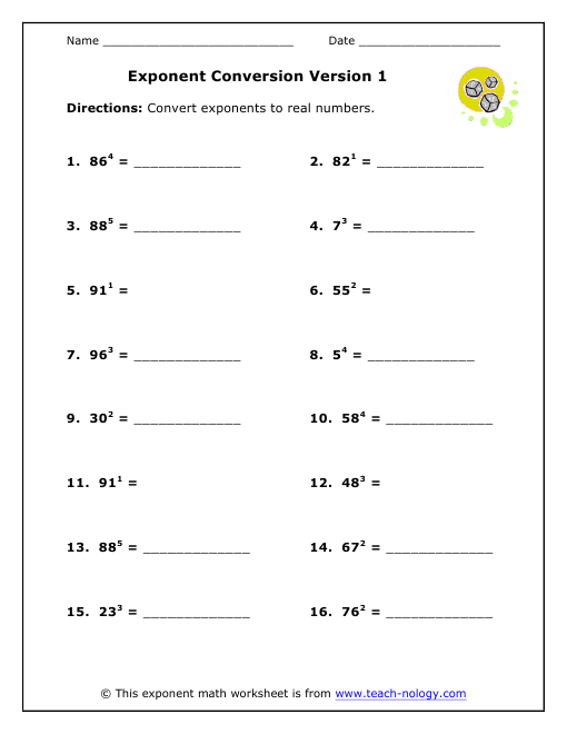 Exponents Worksheets With Answers As Whole Numbers