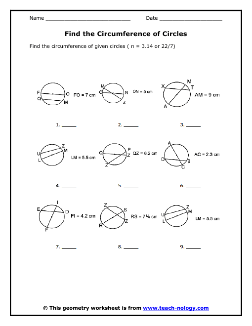 Worksheets Circumference Worksheet find the circumference of circles click to print