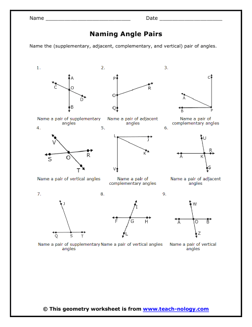 Naming Angle Pairs Naming Angle Pairs