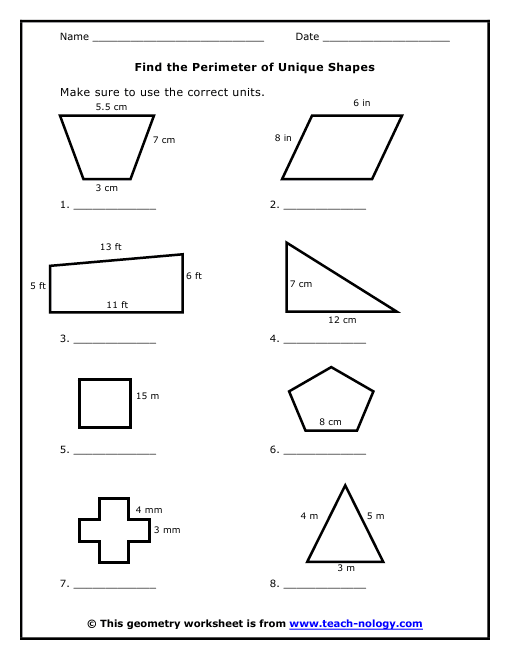 Printables Perimeter Worksheets find the perimeter of unique shapes click to print