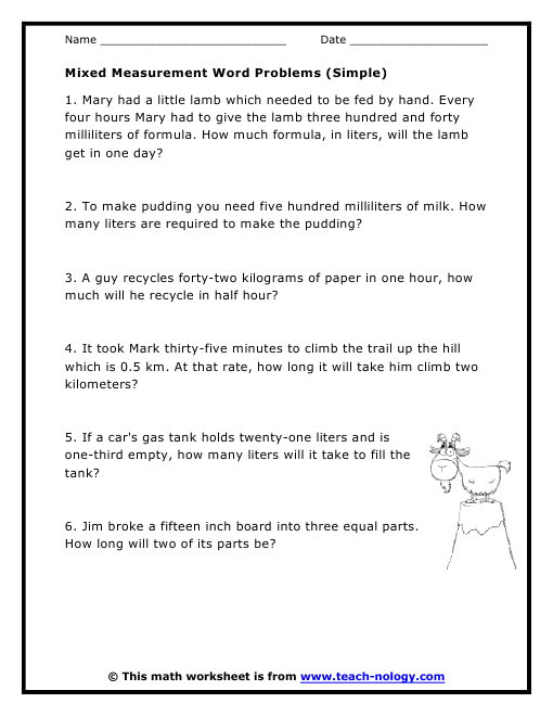 Mixed Measurement Word Problems Simple 