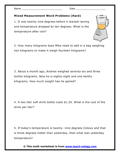 Mixed Measurement Word Problems (Hard)