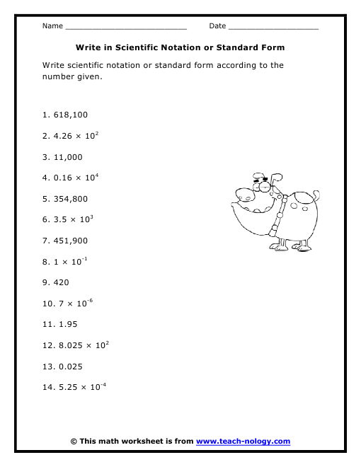 Write Numbers In Scientific Notation Math Worksheets