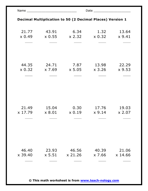 Multiplication Decimals Worksheets Grade 7 / Multiplying and Dividing
