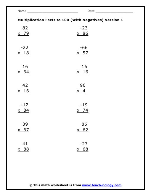 multiplication-facts-to-100-with-negatives
