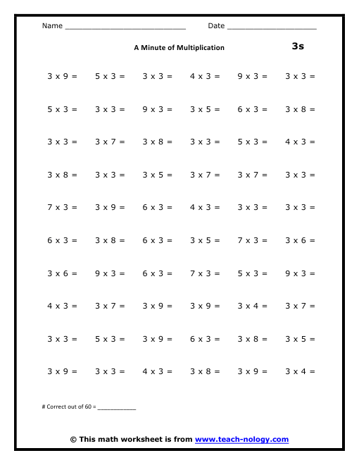  3s Multiplication Worksheet Wiildcreative