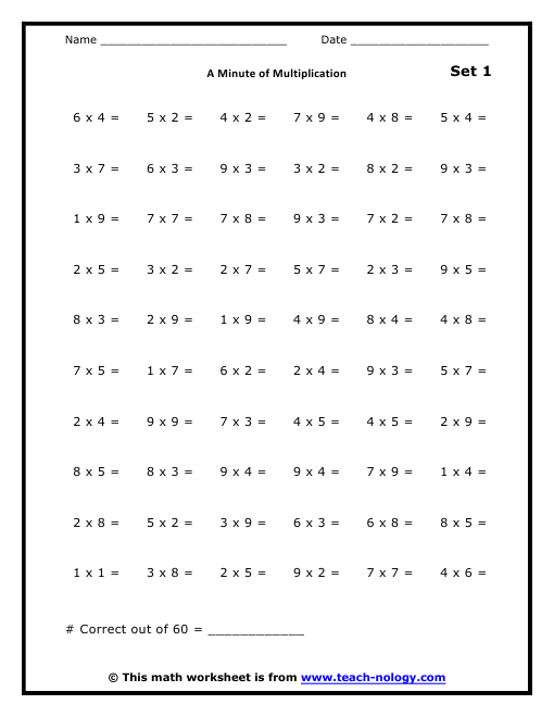 Mad Minutes Mixed Multiplication Worksheets