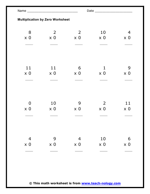  Multiplication By Zero Worksheet