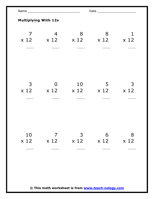  Multiplication By Twelves Worksheet 