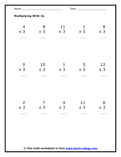 multiplication-by-threes-worksheet