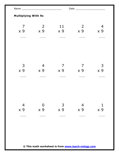 multiplication-by-nines-worksheet
