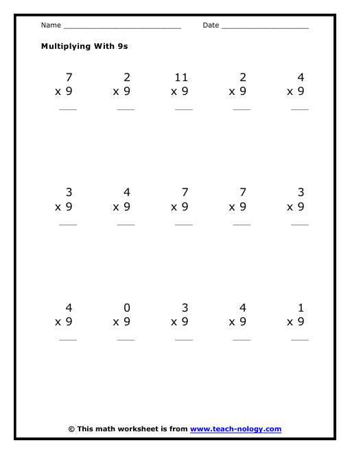 Multiples Of 9s Worksheet Free