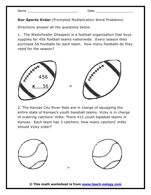 Our Sports Order (Prompted Multiplication Word Problems)