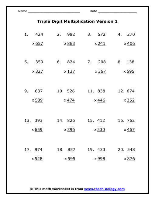Triple Digit Multiplication triple-digit-multiplication