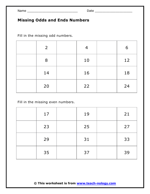 Missing Odds and Ends Numbers