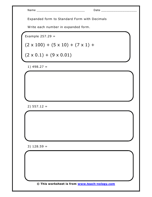 Example of writing numbers in standard form