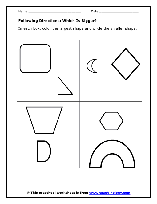 Following Directions Which Is Bigger Click To Print