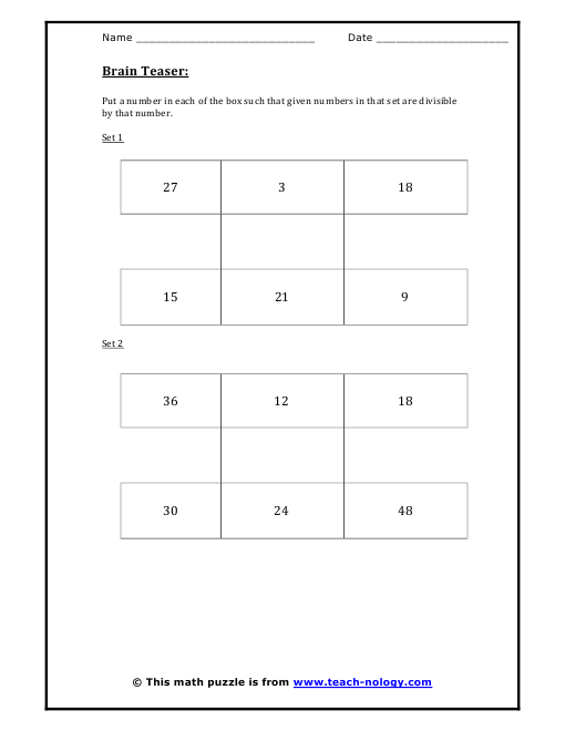 Divisibility Brain Teaser Puzzle