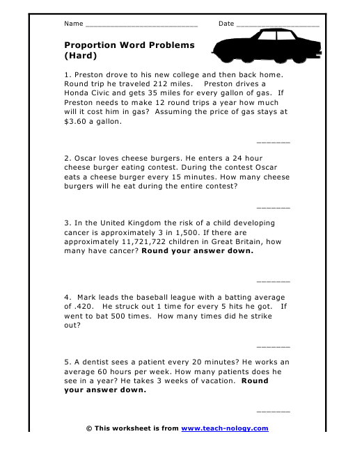 Proportion Word Problems (Hard)