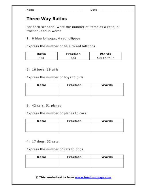 Math Ratios Worksheets - ratio worksheets for teachersfractions and