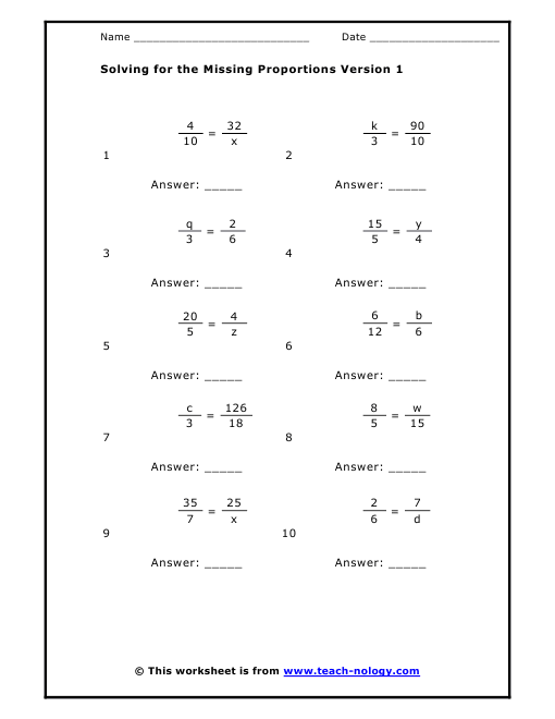 Solving Proportions Worksheet Answers