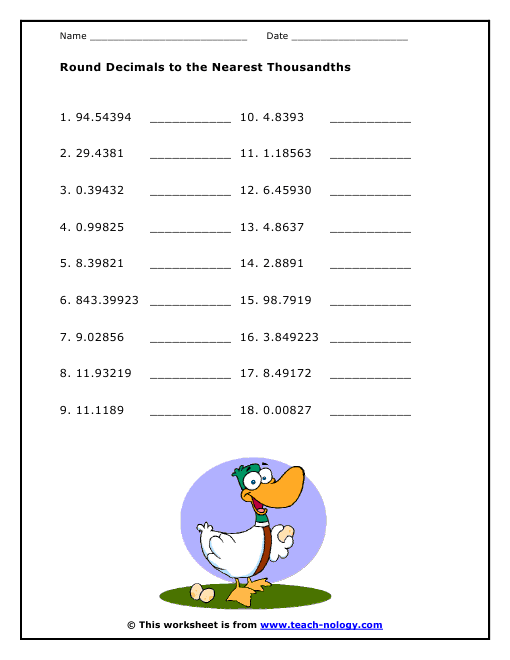 Round Decimals To The Nearest Thousandths