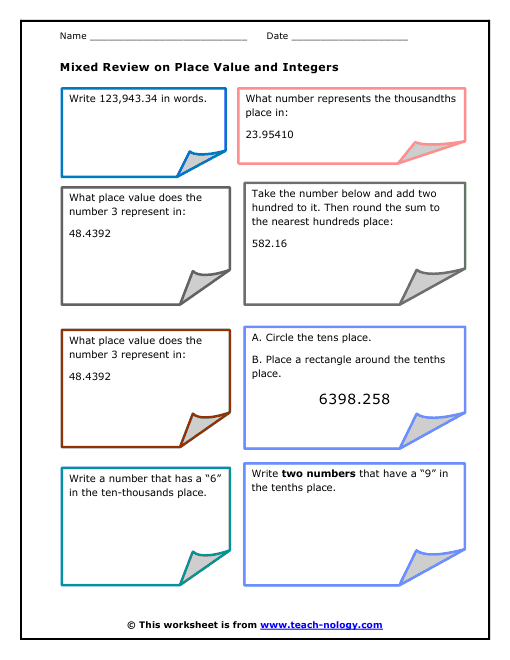 Mixed Review on Place Value, Rounding, and Integers